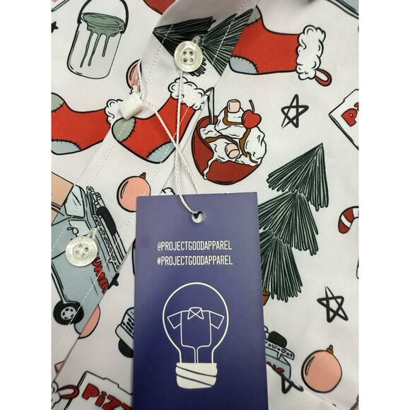 Project Good Apparel Christmas Printed Button Down Shirt Short Sleeve Mens M NWT - Picture 6 of 12